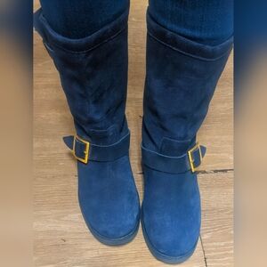 Jimmy Choo Navy Shearling Biker Boots